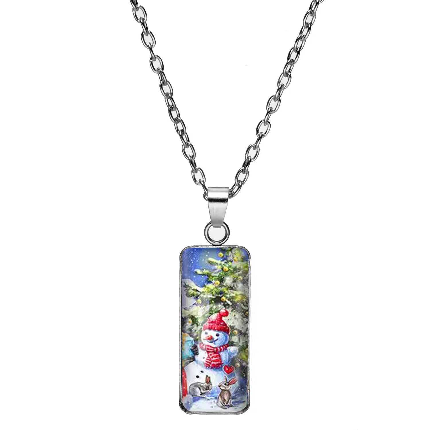 304 Stainless Steel Cartoon Style Inlay Christmas Tree Santa Claus Glass Pendant Necklace display picture 8