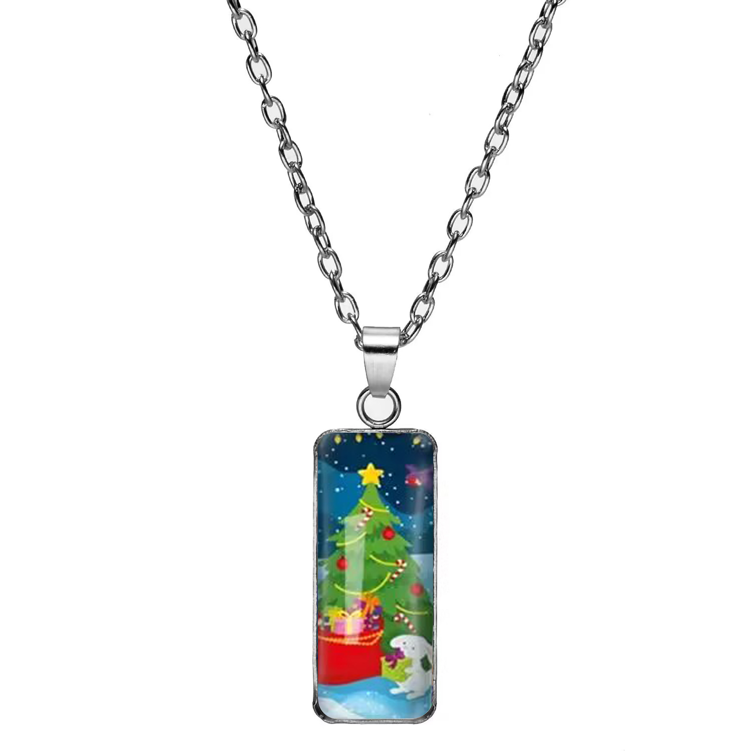 304 Stainless Steel Cartoon Style Inlay Christmas Tree Santa Claus Glass Pendant Necklace display picture 9