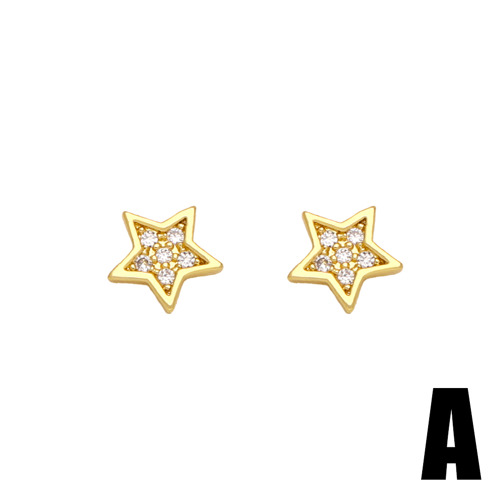 1 Pair Simple Style Star Heart Shape Pineapple Plating Inlay Copper Zircon 18k Gold Plated Ear Studs display picture 3