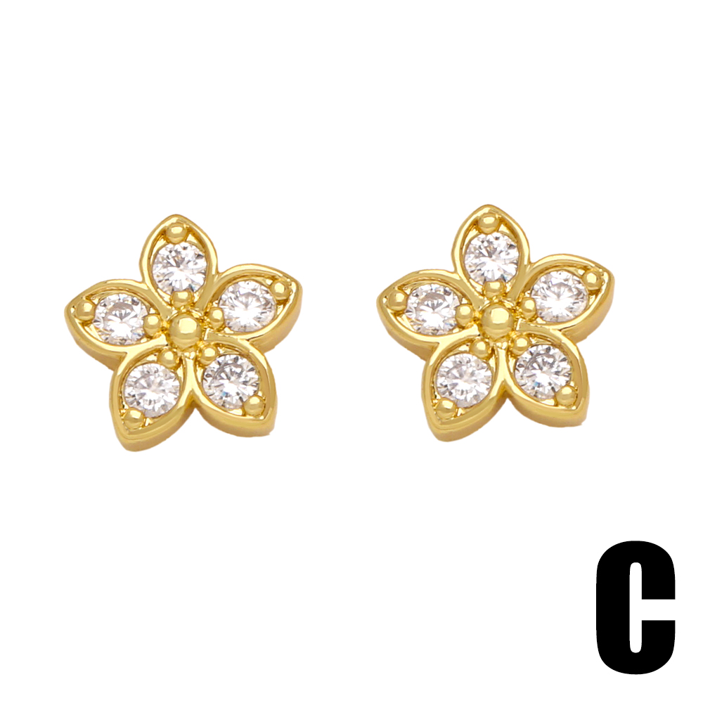 1 Pair Simple Style Star Heart Shape Pineapple Plating Inlay Copper Zircon 18k Gold Plated Ear Studs display picture 5