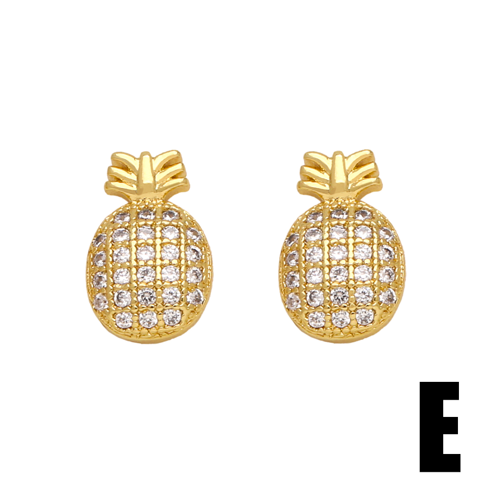 1 Pair Simple Style Star Heart Shape Pineapple Plating Inlay Copper Zircon 18k Gold Plated Ear Studs display picture 7