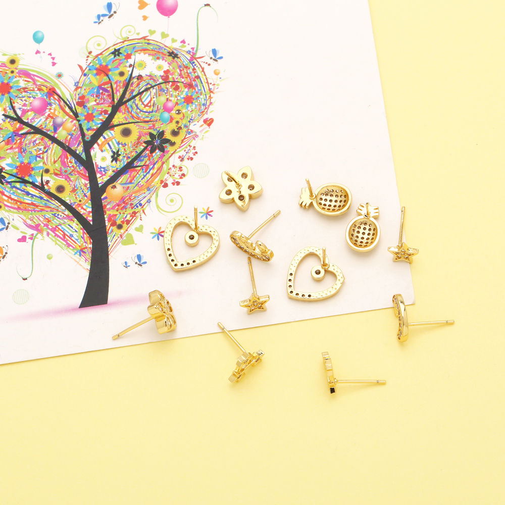 1 Pair Simple Style Star Heart Shape Pineapple Plating Inlay Copper Zircon 18k Gold Plated Ear Studs display picture 9