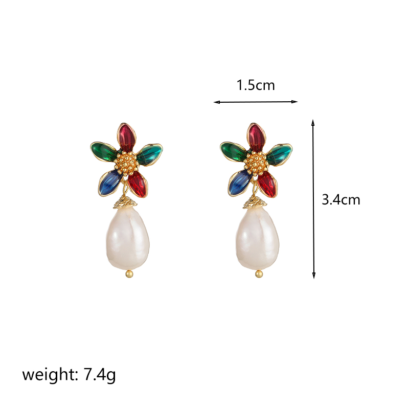 1 Paar Ethnischer Stil Blume Überzug Inlay Kupfer Perle 18 Karat Vergoldet Tropfenohrringe display picture 2