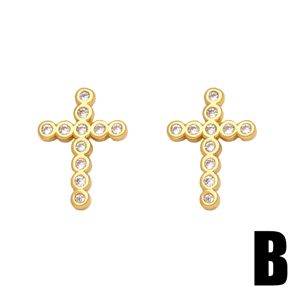1 Pair Simple Style Cross Plating Inlay Copper Zircon 18k Gold Plated Ear Studs display picture 3