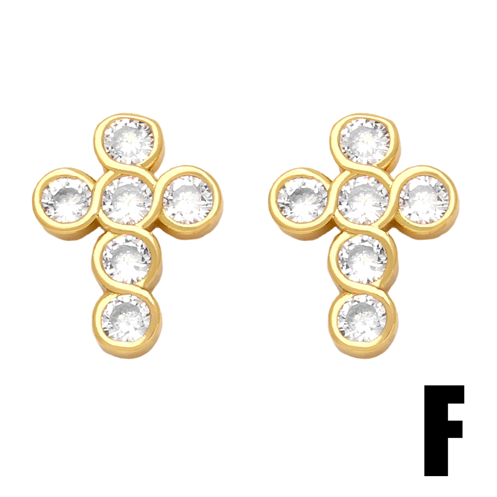 1 Pair Simple Style Cross Plating Inlay Copper Zircon 18k Gold Plated Ear Studs display picture 8