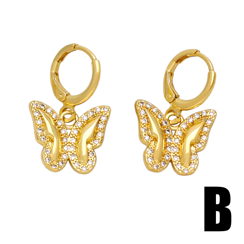 1 Pair Simple Style Cross Butterfly Plating Inlay Copper Zircon 18k Gold Plated Drop Earrings display picture 4