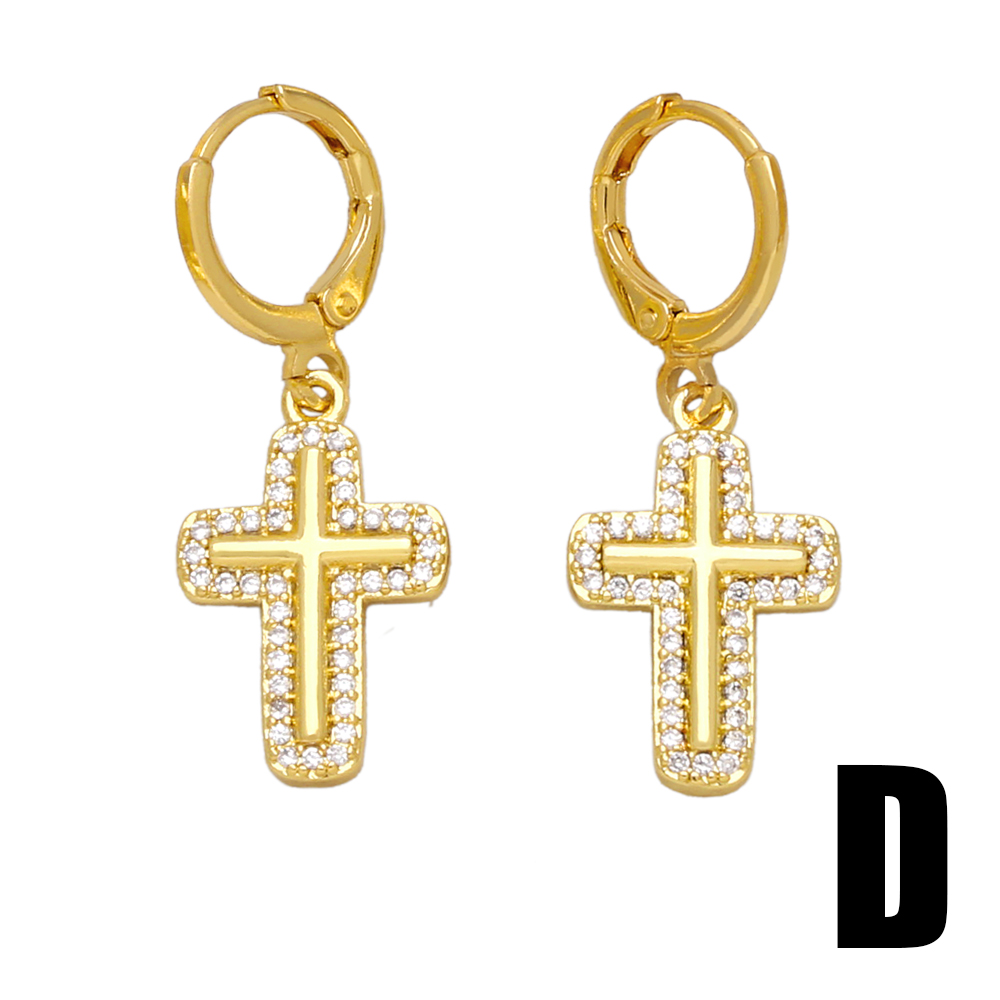 1 Pair Simple Style Cross Butterfly Plating Inlay Copper Zircon 18k Gold Plated Drop Earrings display picture 6