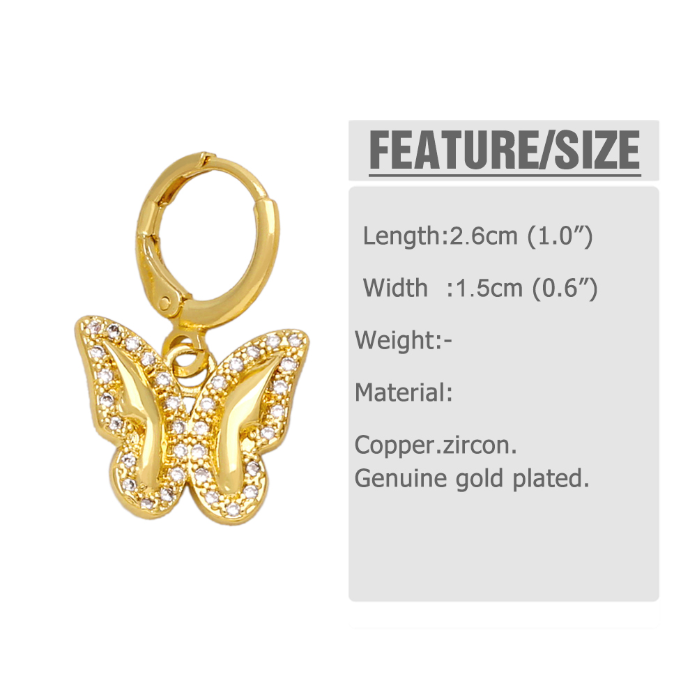 1 Pair Simple Style Cross Butterfly Plating Inlay Copper Zircon 18k Gold Plated Drop Earrings display picture 1