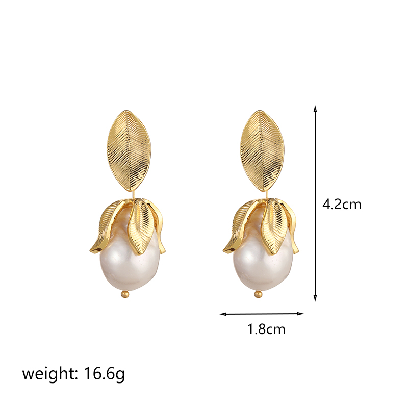 1 Pair Simple Style Leaf Plating Inlay Copper Pearl 18k Gold Plated Drop Earrings display picture 6