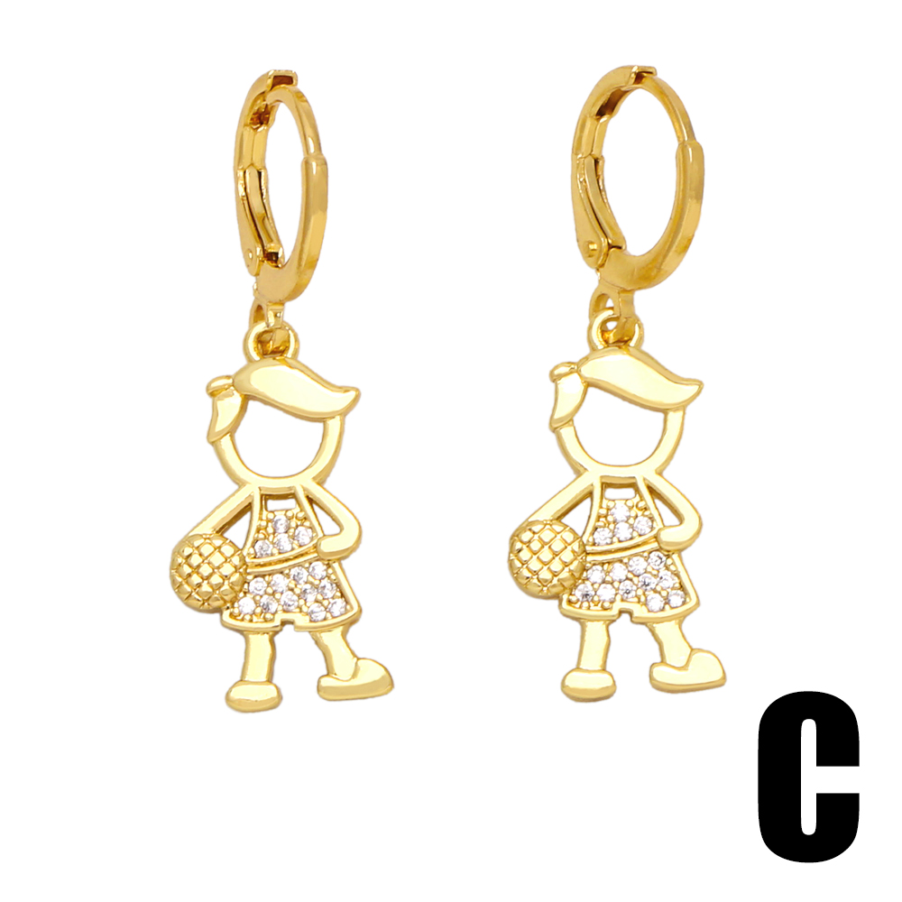 1 Pair Simple Style Cartoon Character Lightning Plating Inlay Copper Zircon 18k Gold Plated Drop Earrings display picture 5