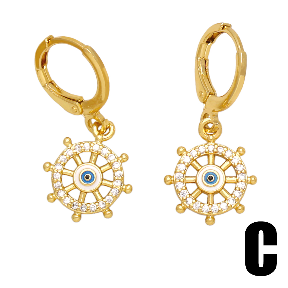 1 Pair Simple Style Commute Devil's Eye Plating Inlay Copper Zircon 18k Gold Plated Drop Earrings display picture 5