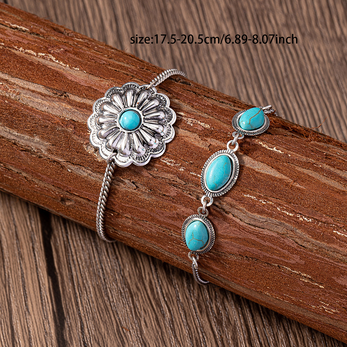 Casual Elegant Classic Style Oval Alloy Turquoise Iron Inlay Turquoise Women's Bracelets display picture 3