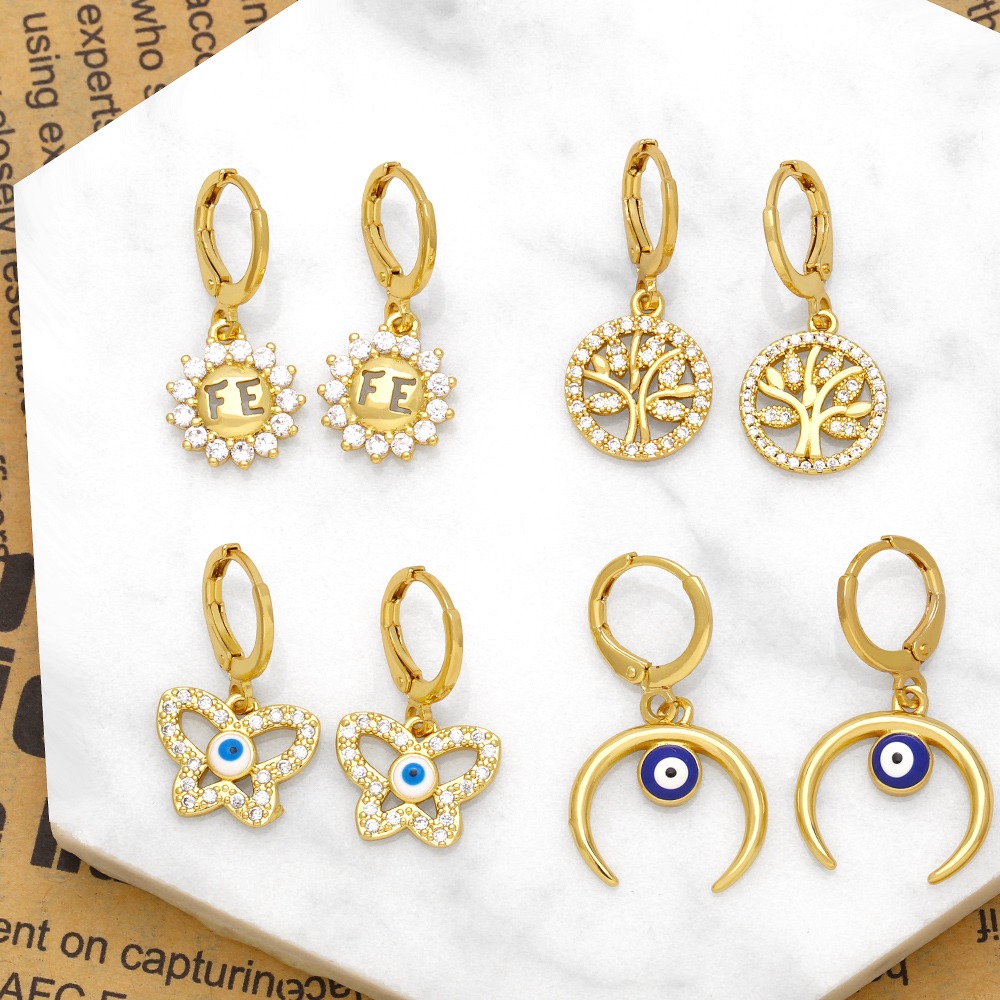 1 Pair Retro Simple Style Devil's Eye Plating Inlay Copper Zircon 18k Gold Plated Drop Earrings display picture 2