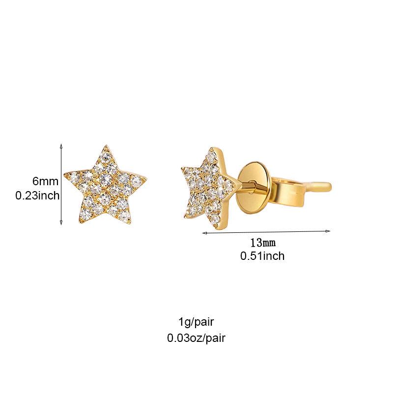 1 Paar Einfacher Stil Pentagramm Stern Überzug Inlay Metall Kupfer Zirkon Weißgold Plattiert Vergoldet Ohrstecker display picture 3