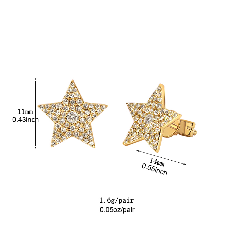 1 Paire Style Simple Pentacle Star Placage Incruster Métal Le Cuivre Zircon Or Blanc Plaqué Plaqué Or Boucles D'oreilles display picture 8