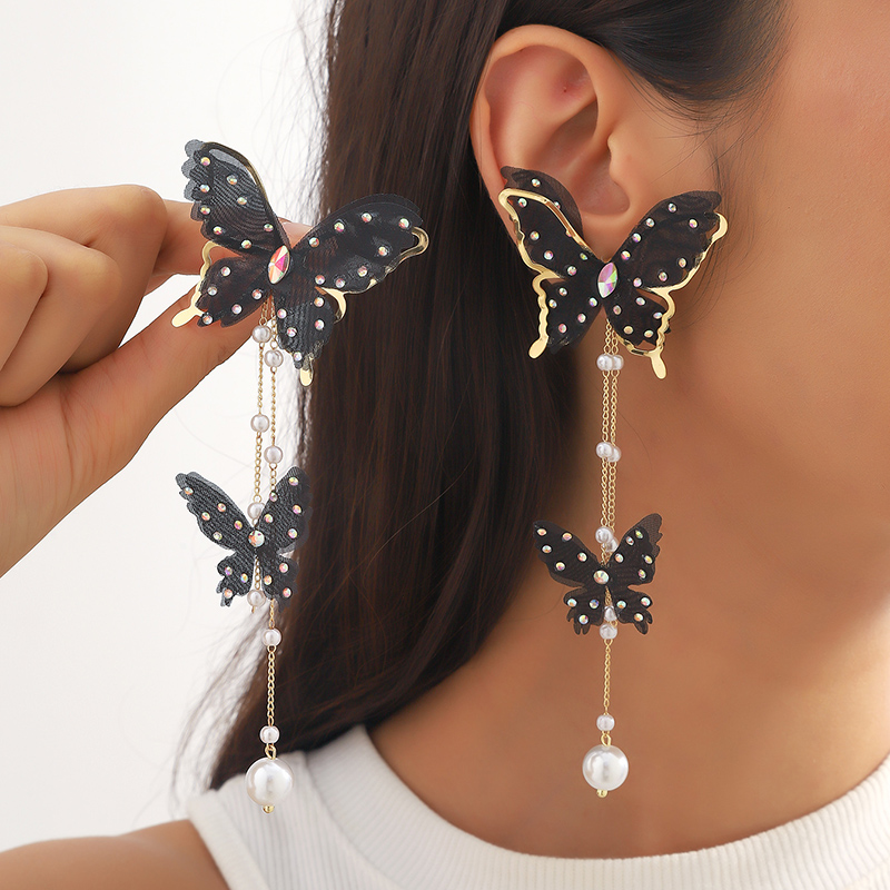 Wholesale Jewelry Simple Style Classic Style Butterfly Alloy Artificial Diamond Inlay Drop Earrings display picture 5
