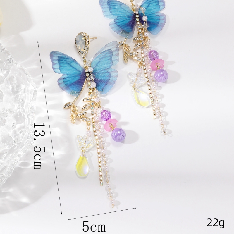 Großhandel Schmuck Einfacher Stil Klassischer Stil Schmetterling Legierung Künstlicher Diamant Inlay Tropfenohrringe display picture 7