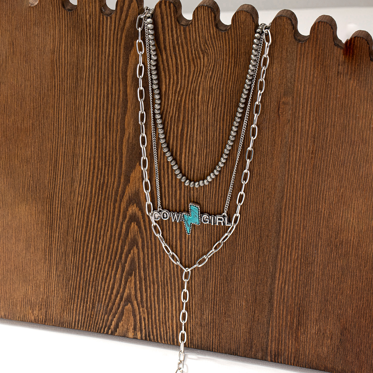 Hip-hop Retro Letter Beaded Metal Chain Inlay Turquoise Women's Three Layer Necklace display picture 2