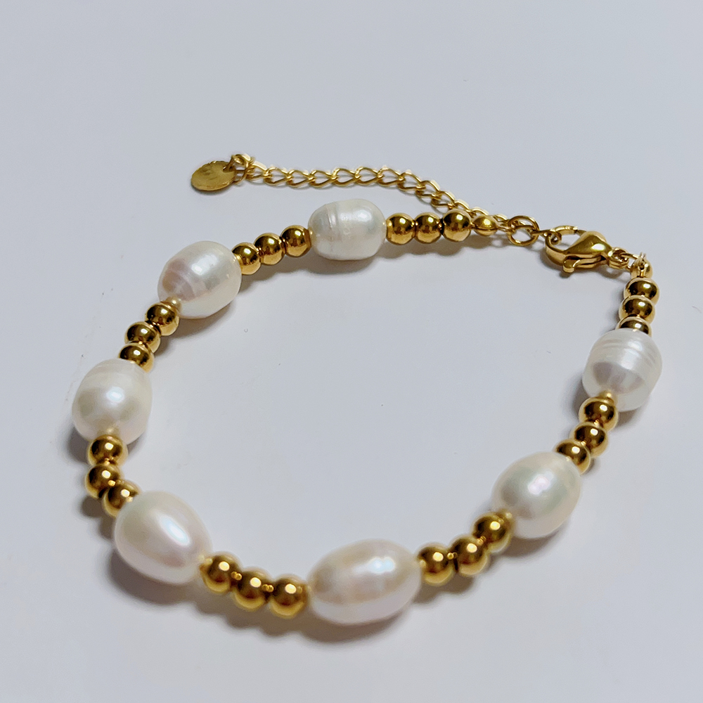 Stainless Steel Freshwater Pearl 18K Gold Plated Casual Luxurious Classic Style Plating Geometric Bracelets display picture 2