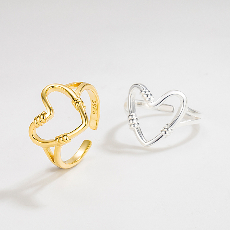 Einfacher Stil Herzform Sterling Silber Offener Ring In Masse display picture 1