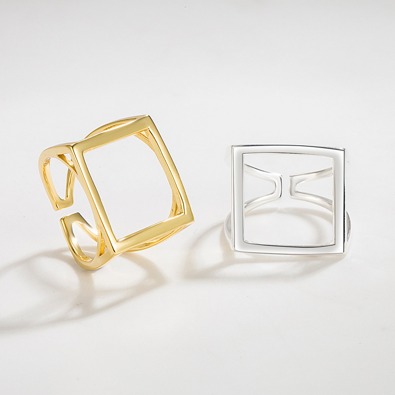 Einfacher Stil Quadrat Sterling Silber Offener Ring In Masse display picture 1