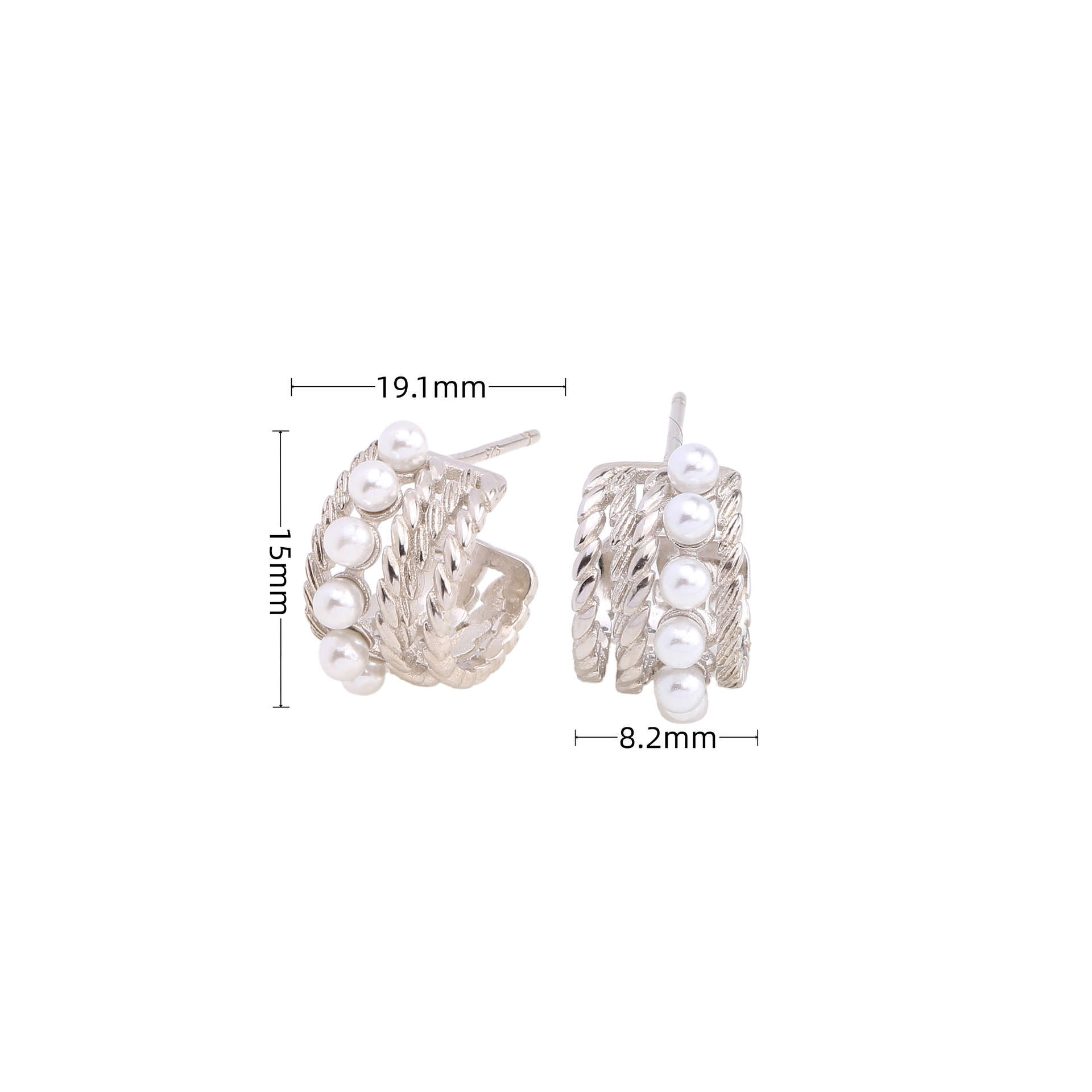 1 Paire Élégant Forme En U Géométrique Incruster Argent Sterling Perles Artificielles Des Boucles D'oreilles display picture 4