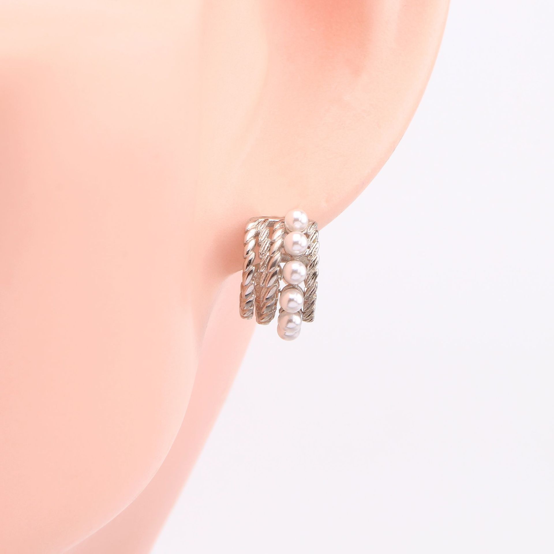 1 Paire Élégant Forme En U Géométrique Incruster Argent Sterling Perles Artificielles Des Boucles D'oreilles display picture 6