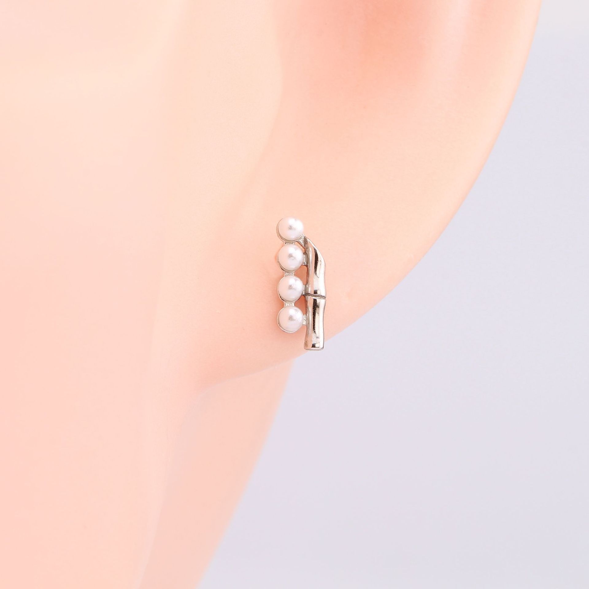 1 Pair Sweet Geometric Inlay Sterling Silver Artificial Pearls Ear Studs display picture 6
