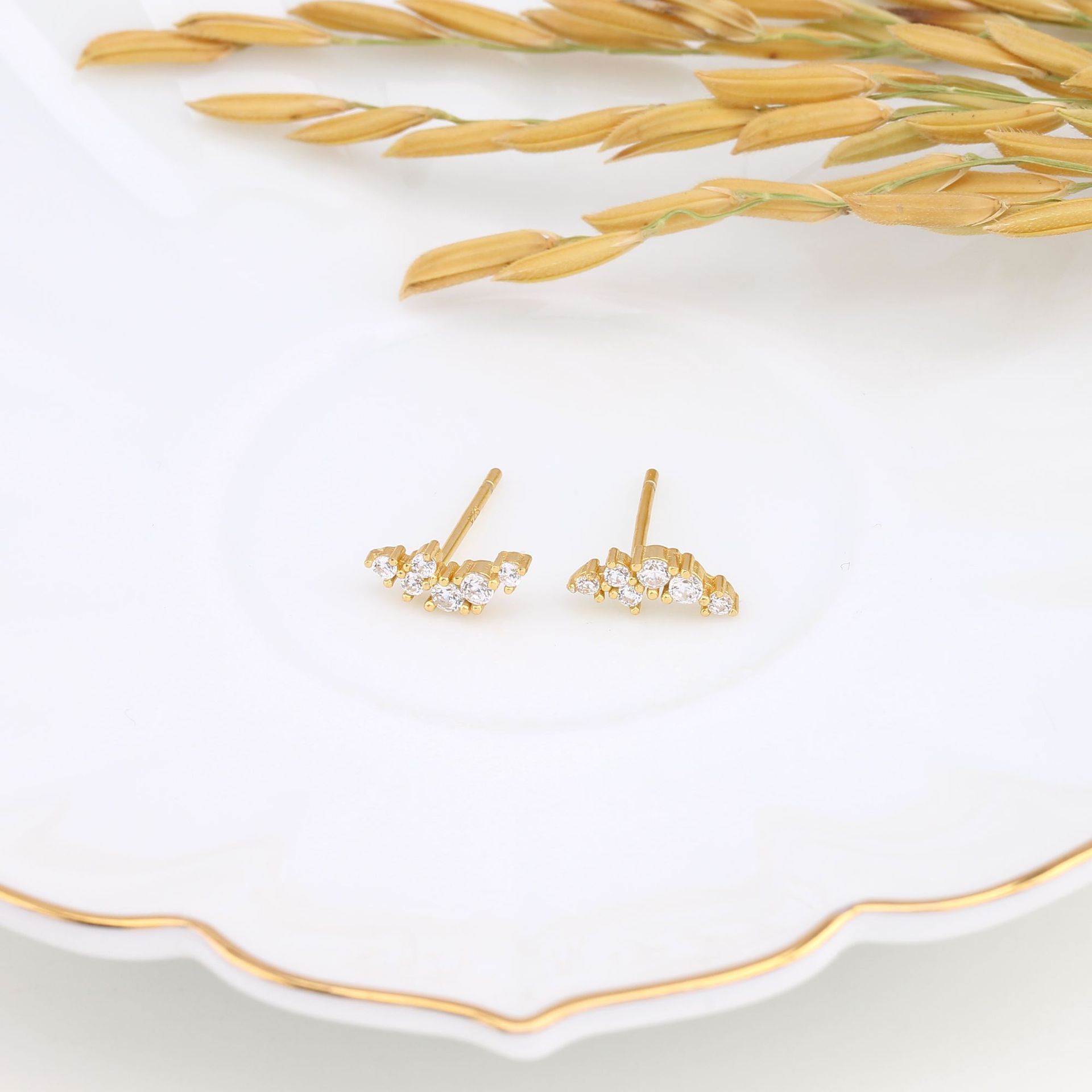 1 Pair Ig Style Korean Style Geometric Inlay Sterling Silver Zircon Ear Studs display picture 7