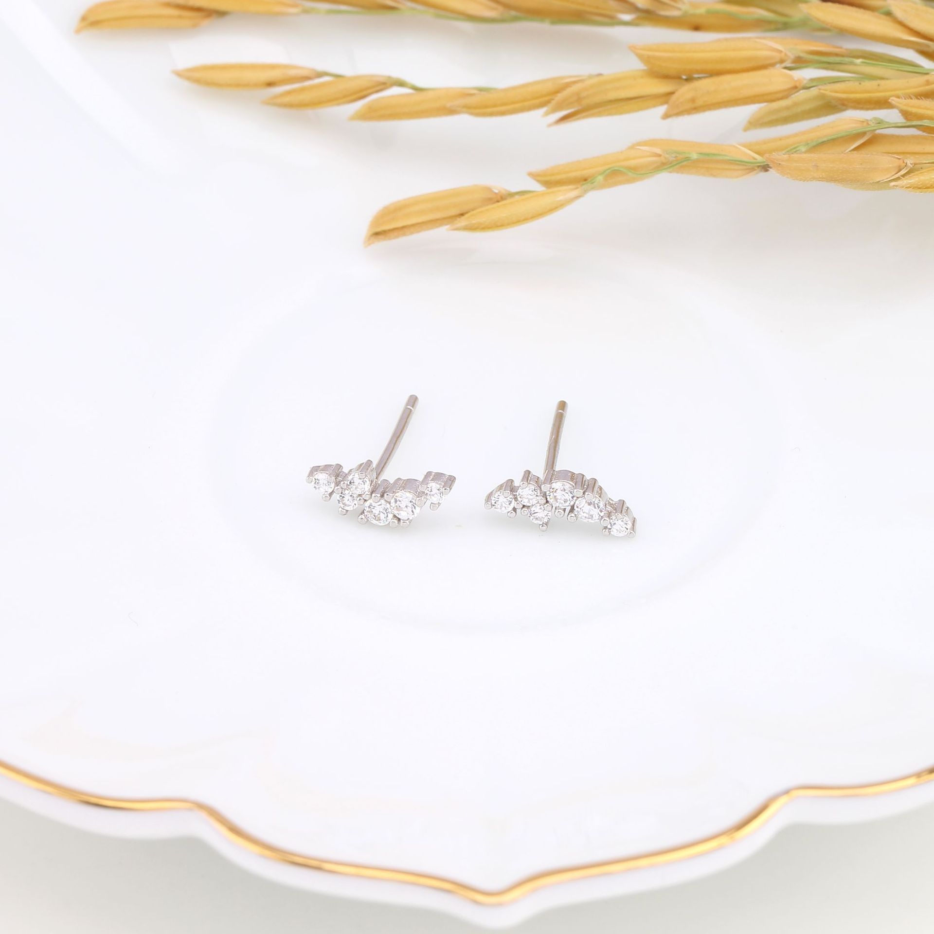 1 Pair Ig Style Korean Style Geometric Inlay Sterling Silver Zircon Ear Studs display picture 8