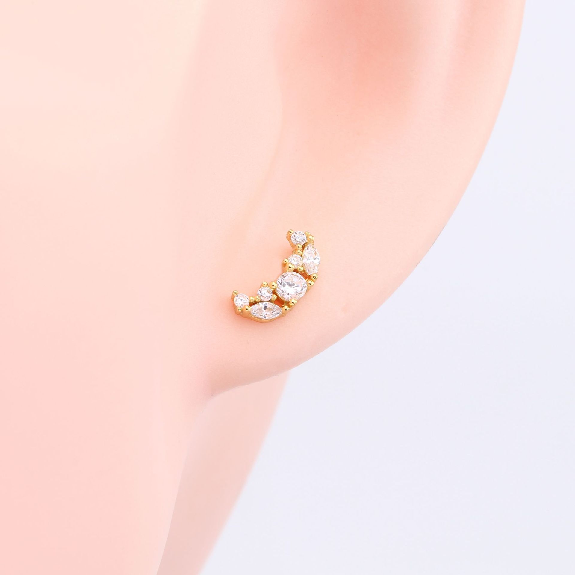 1 Pair Elegant Moon Inlay Sterling Silver Zircon Ear Studs display picture 5