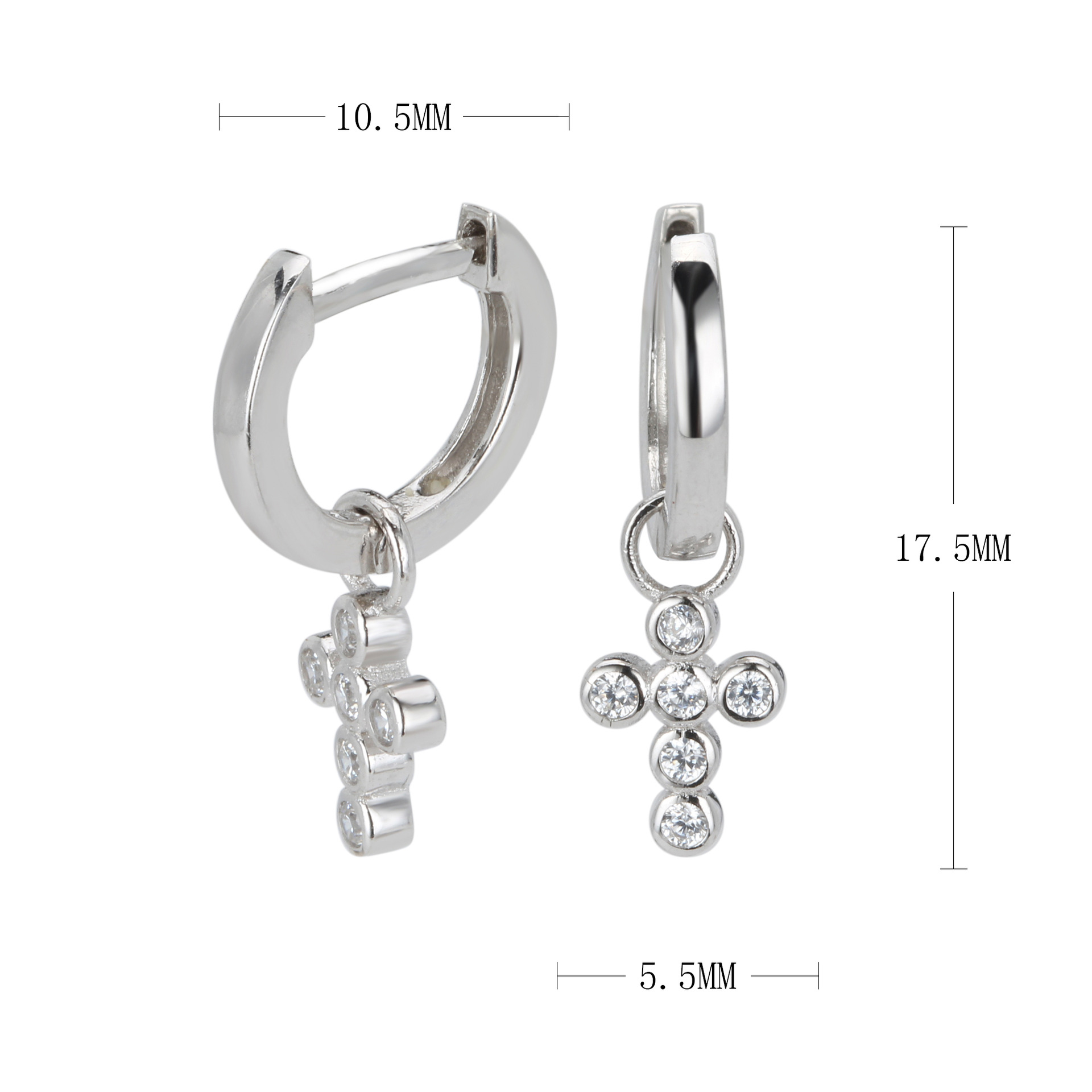 1 Pair Modern Style Cross Inlay Sterling Silver Zircon Drop Earrings display picture 2