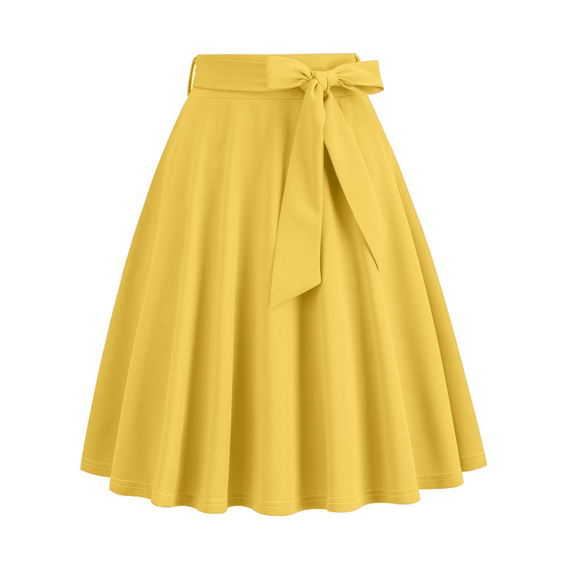 Spring Autumn Casual Solid Color Cotton Blend Midi Dress Skirts display picture 4