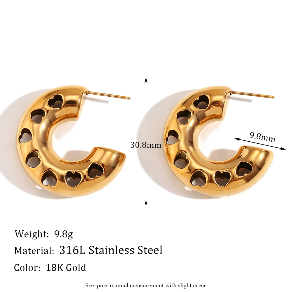 1 Pair Simple Style C Shape Stainless Steel 18K Gold Plated Earrings display picture 3