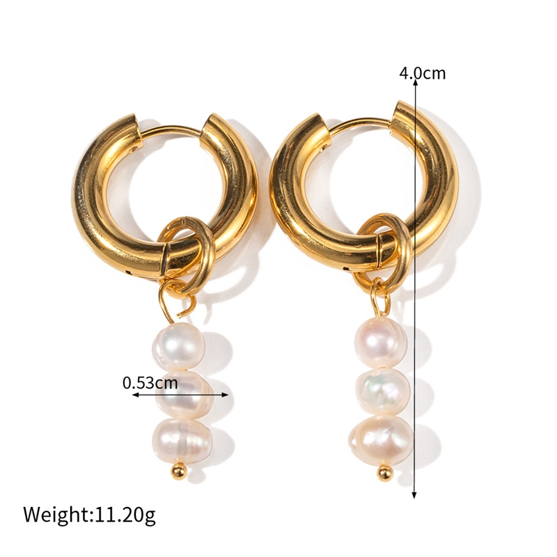 1 Pair IG Style Casual Sweet Round Asymmetrical Plating 304 Stainless Steel K Gold Plated Drop Earrings display picture 3