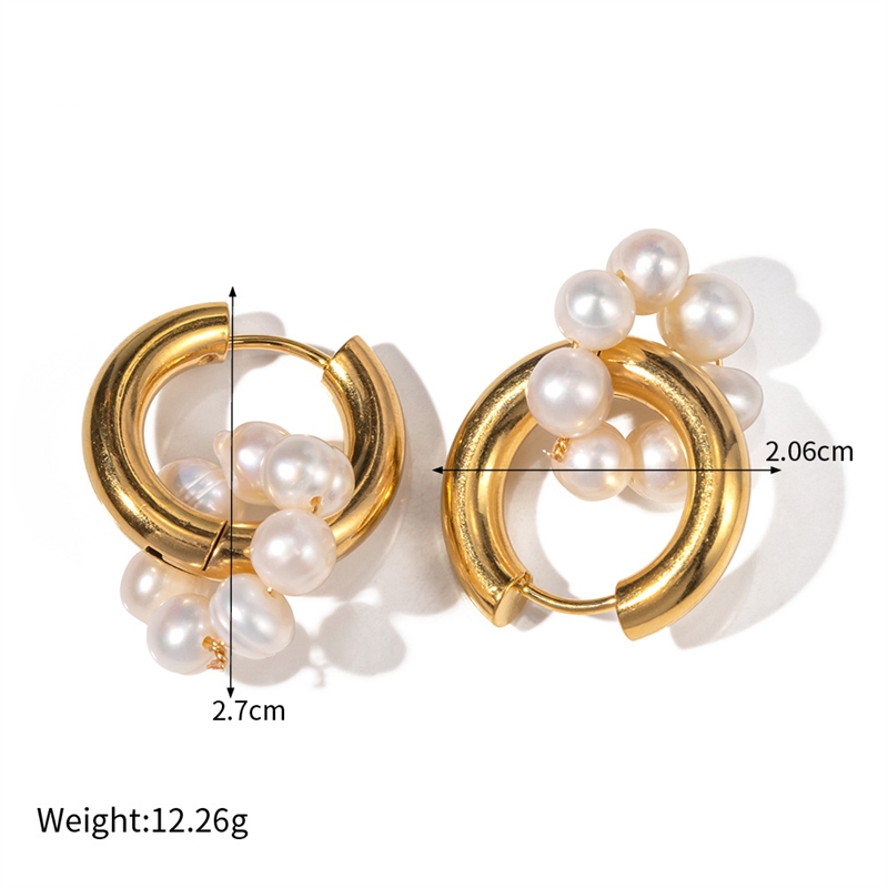 1 Pair IG Style Casual Sweet Round Asymmetrical Plating 304 Stainless Steel K Gold Plated Drop Earrings display picture 2