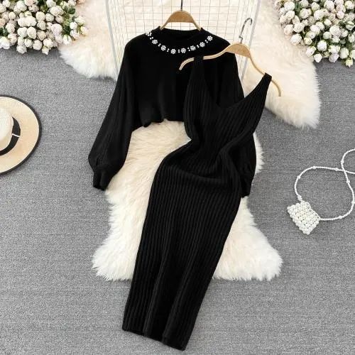 Women's Two Piece Dress Casual Elegant V Neck Round Neck Long Sleeve Solid Color Midi Dress Daily Street display picture 3