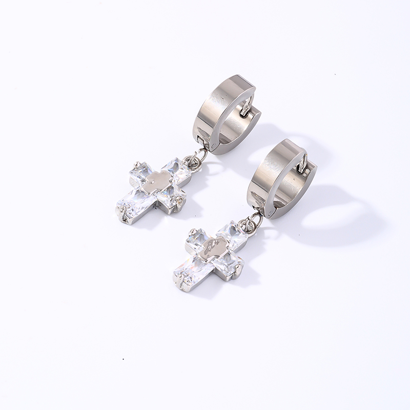 1 Pair Hip-Hop Rock Cross Key Plating Inlay 304 Stainless Steel Copper Zircon Drop Earrings display picture 5