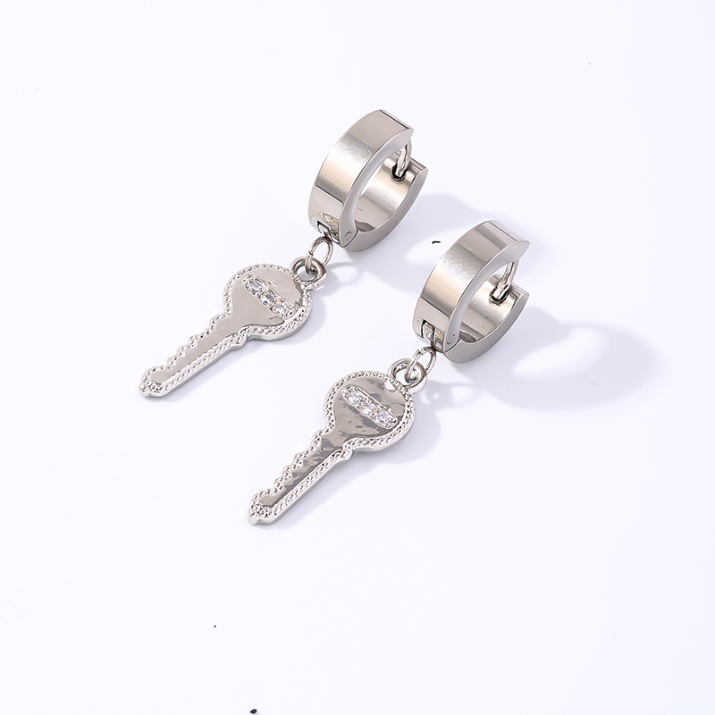 1 Pair Hip-Hop Rock Cross Key Plating Inlay 304 Stainless Steel Copper Zircon Drop Earrings display picture 6