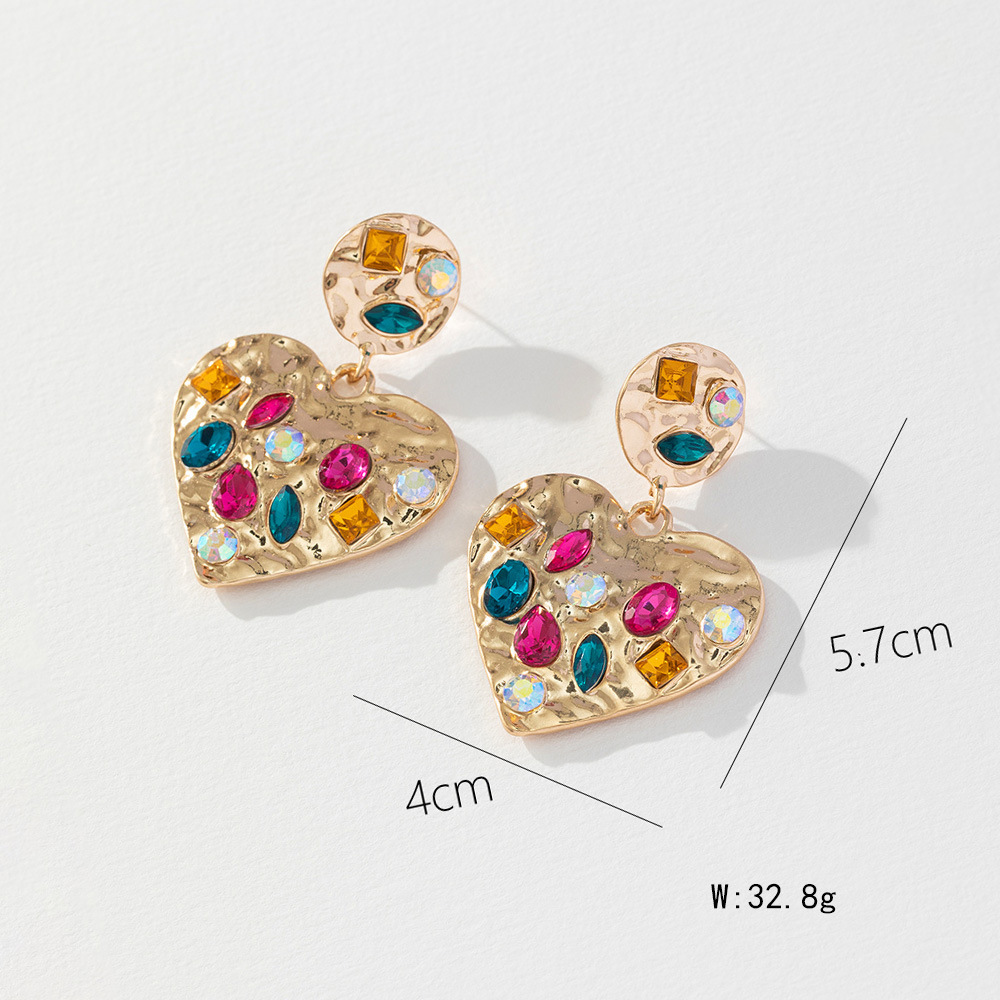 Wholesale Jewelry Sweet Heart Shape Alloy Rhinestones Inlay Drop Earrings display picture 2
