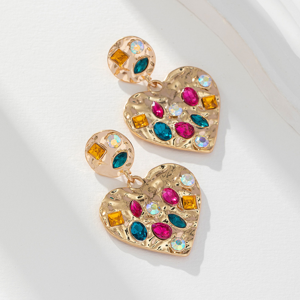Wholesale Jewelry Sweet Heart Shape Alloy Rhinestones Inlay Drop Earrings display picture 3