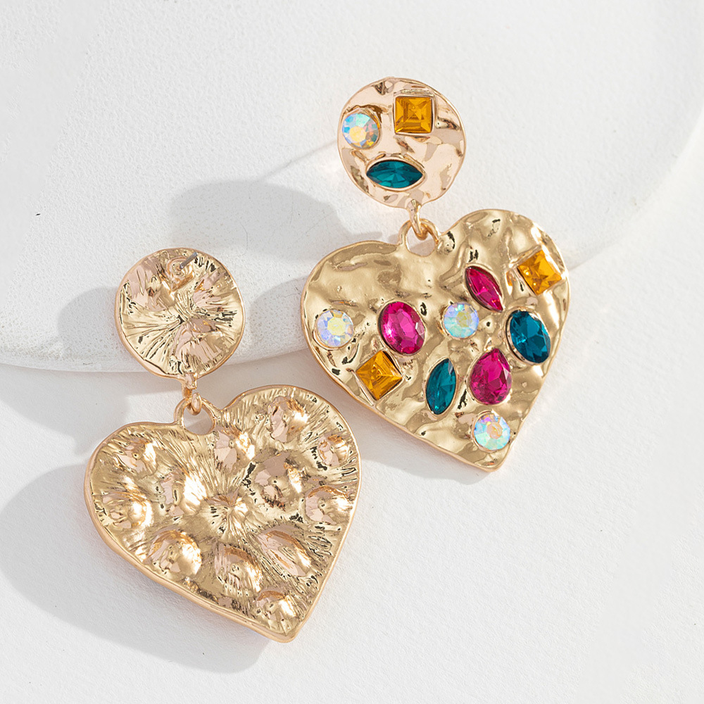 Wholesale Jewelry Sweet Heart Shape Alloy Rhinestones Inlay Drop Earrings display picture 5