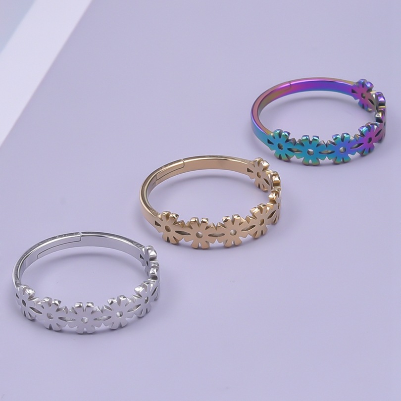 Wholesale Sweet Flower Stainless Steel Open Rings display picture 2