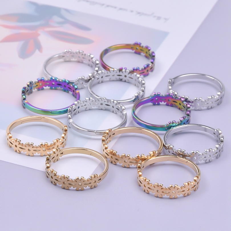 Wholesale Sweet Flower Stainless Steel Open Rings display picture 3