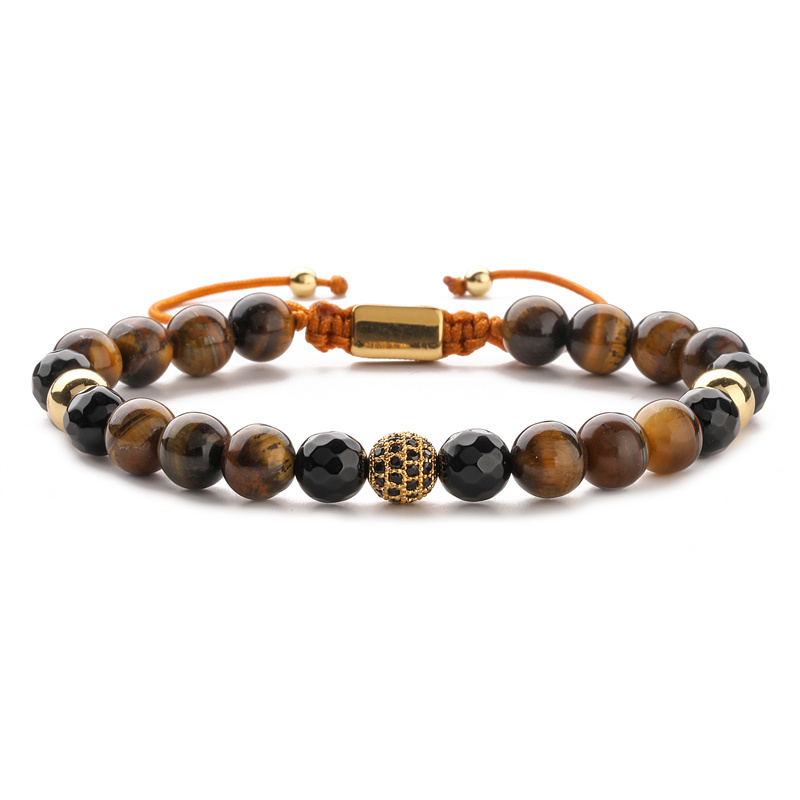 Retro Roman Style Geometric Howlite Stone Tiger Eye Beaded Inlay Zircon Unisex Bracelets display picture 10