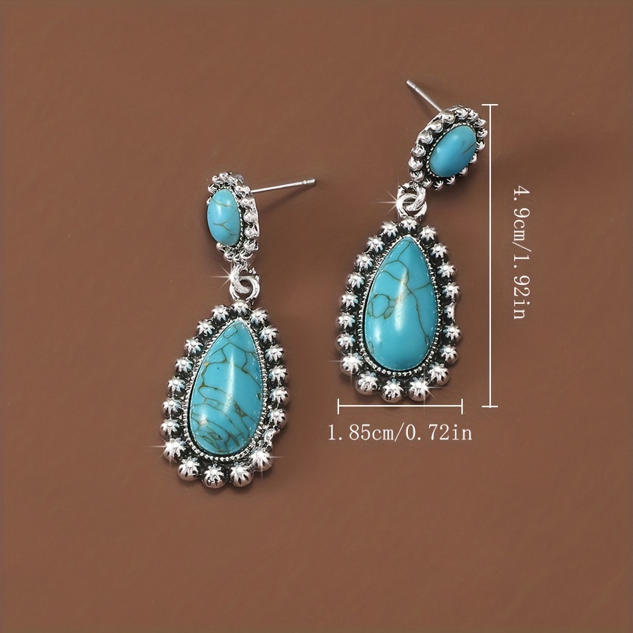 Wholesale Jewelry Retro Water Droplets Alloy Turquoise Inlay Ear Studs display picture 4