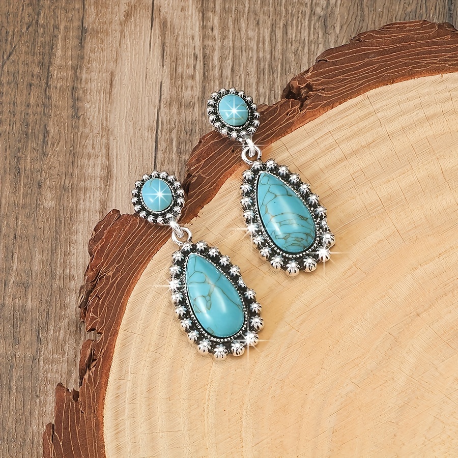 Bijoux En Gros Rétro Les Gouttelettes D'eau Alliage Turquoise Incruster Boucles D'oreilles display picture 6