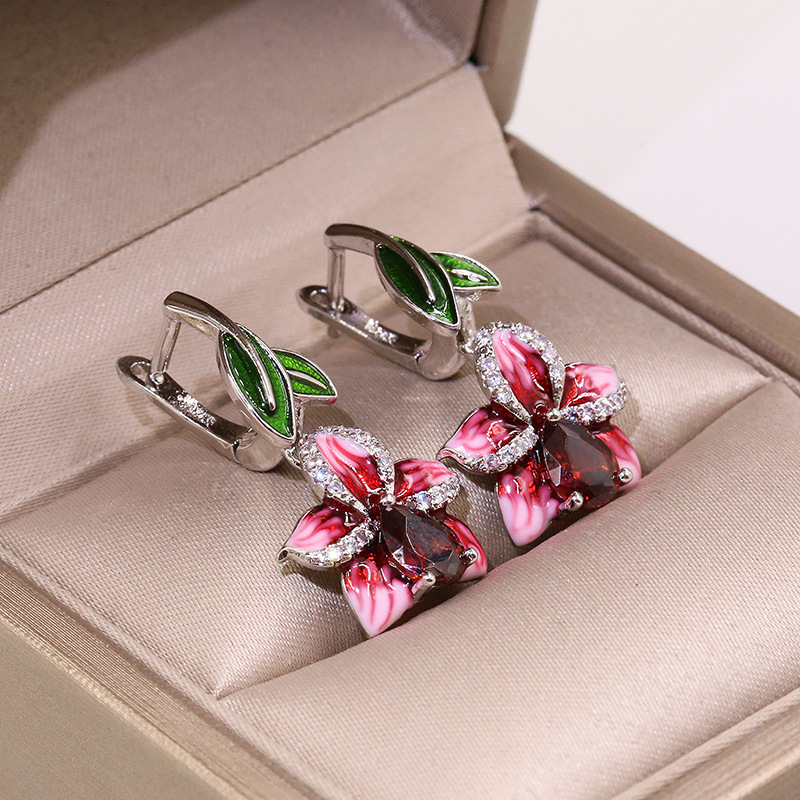 1 Piece Elegant Cute Wedding Flower Plating Inlay Alloy Zircon Drop Earrings display picture 1