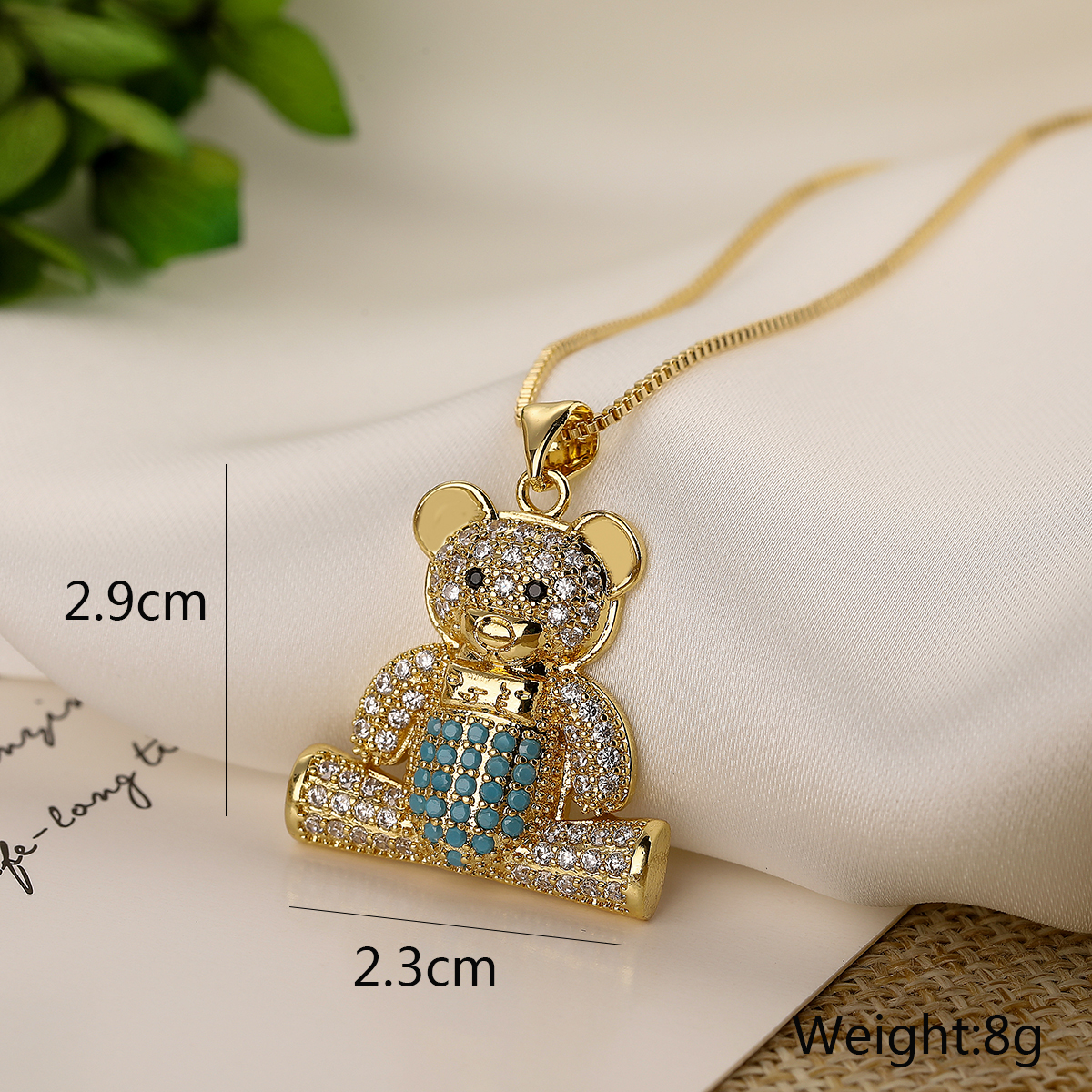 Simple Style Commute Little Bear Copper Plating Inlay Zircon 18k Gold Plated Pendant Necklace display picture 3