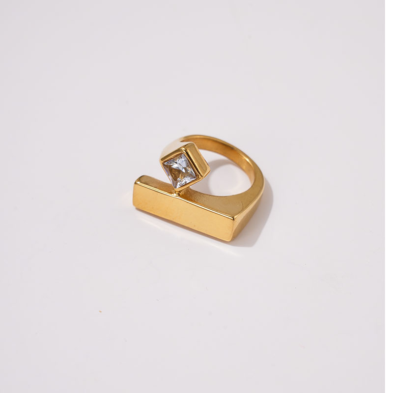 304 Stainless Steel 14K Gold Plated Casual Modern Style Simple Style Inlay Rectangle Zircon Rings display picture 1